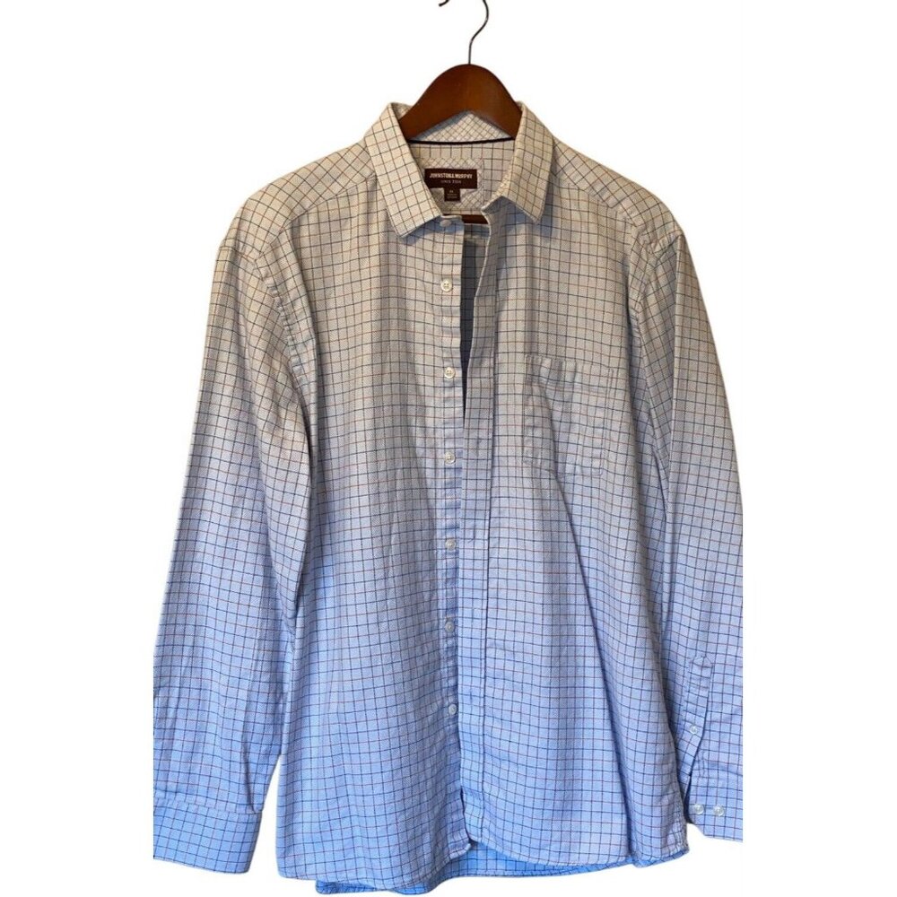 Johnston & Murphy Blue Striped Square Check L/S Shirt Button Down Men's XL